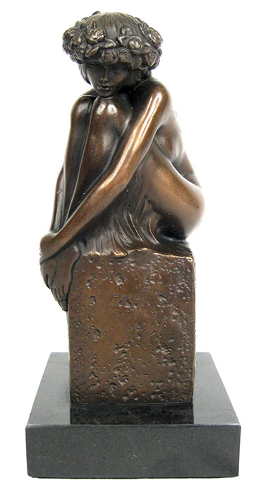 Girl Sitting On Plinth Bronze Sculpture On Marble Base
